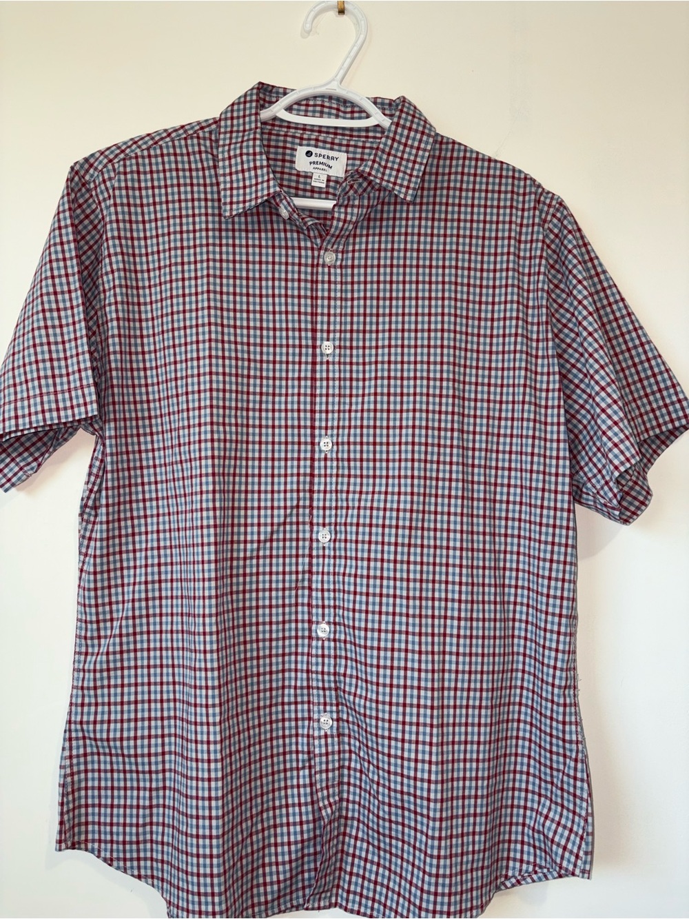 Sperry Short-Sleeve Red and Blue Plaid Button-Down Shirt
